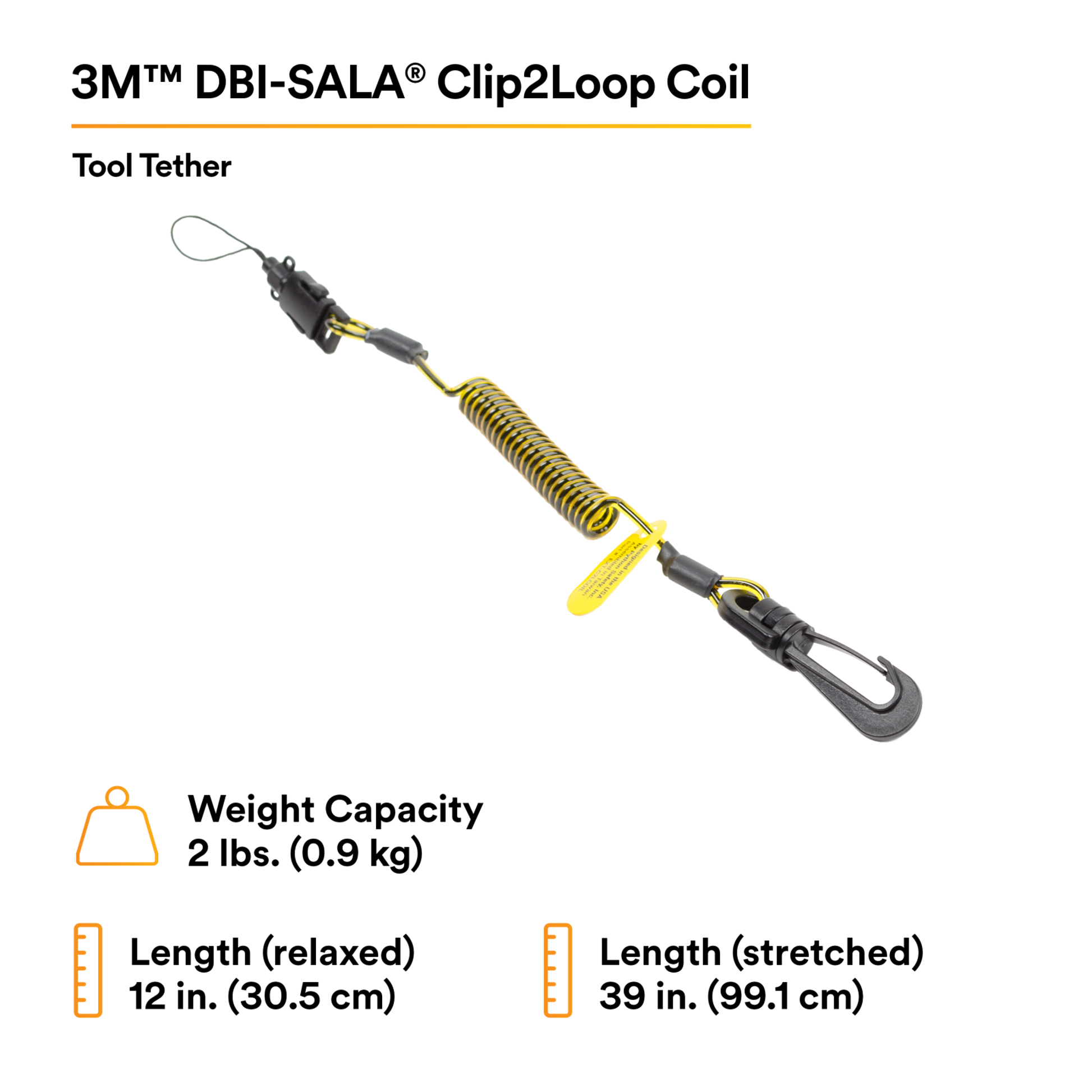 3M Clip2Loop Coil Tool Tether - 2 lb Capacity - 7 - 34 in - 10 ea/Pack ...