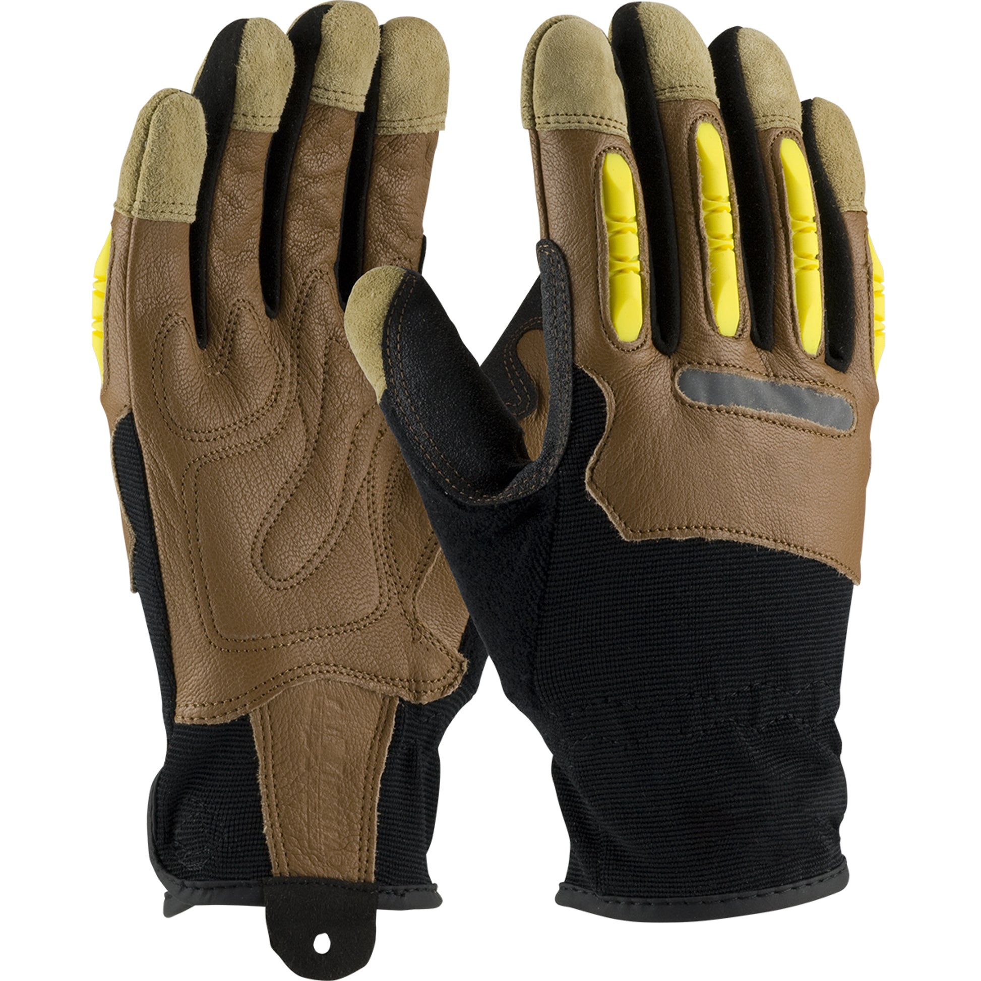 PIP Goatskin Leather Palm Glove w/Leather Back & Finger Impact Protect ...