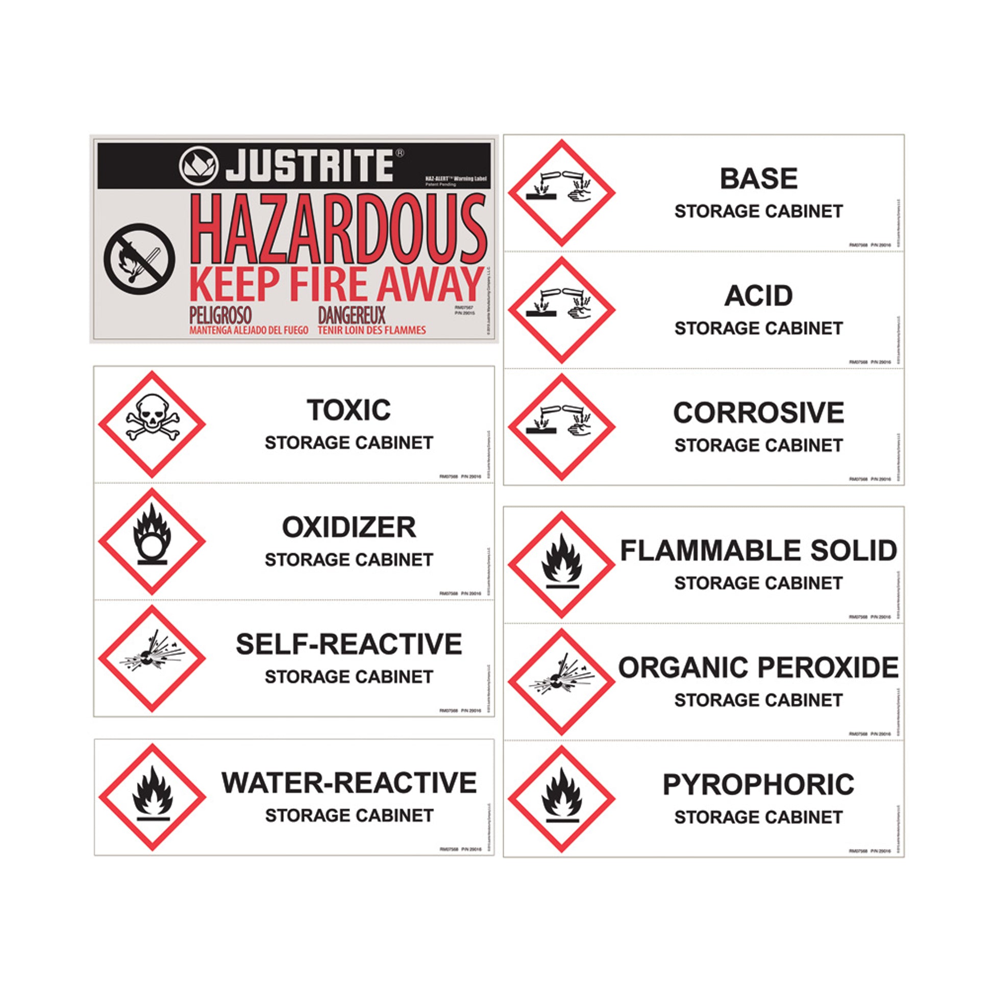 Justrite Replacement/ Retrofit Label Pack For Hazardous Material Cabin ...