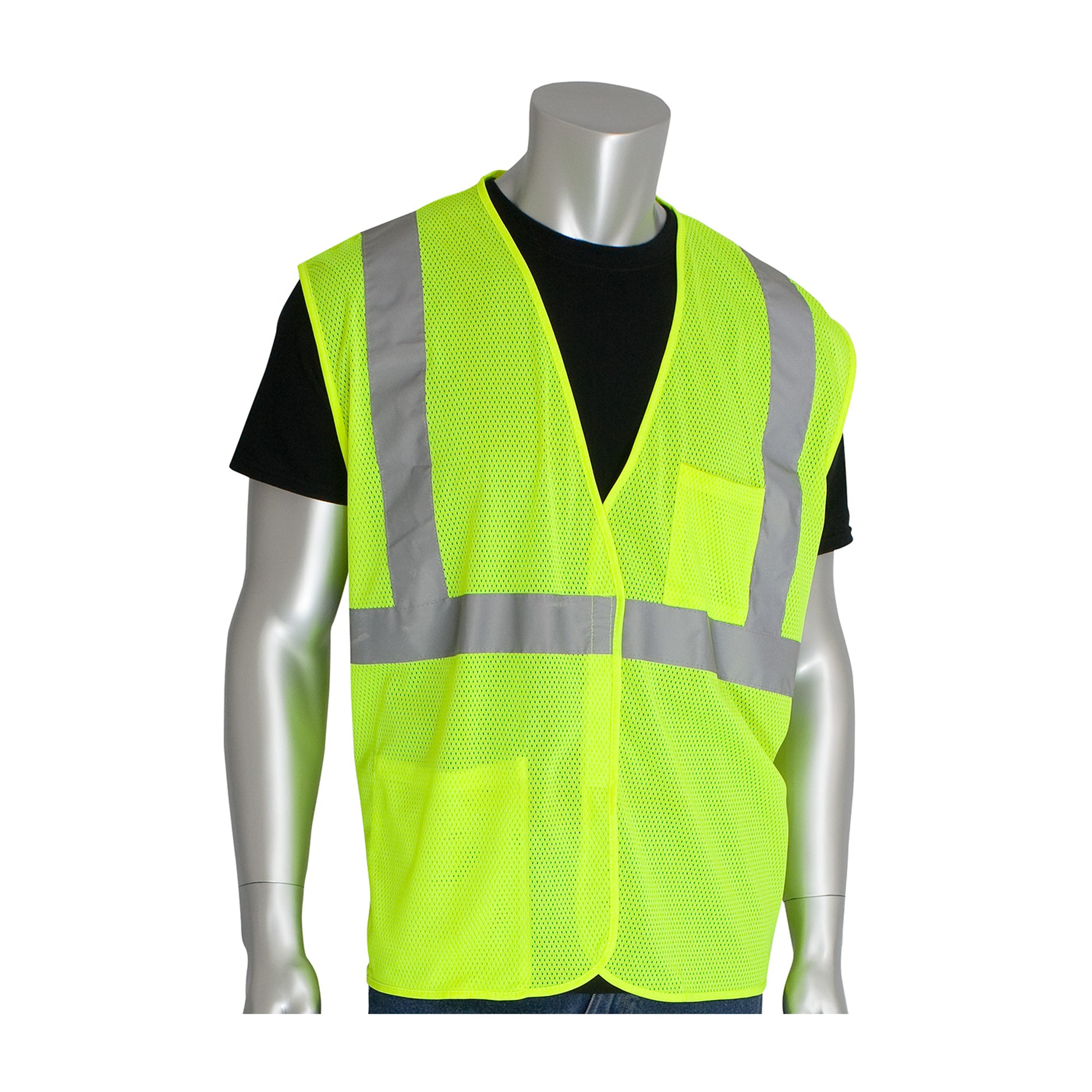 PIP Hi-Vis Apparel ANSI Type R Class 2 Two Pocket Value Mesh Vest - Ye ...