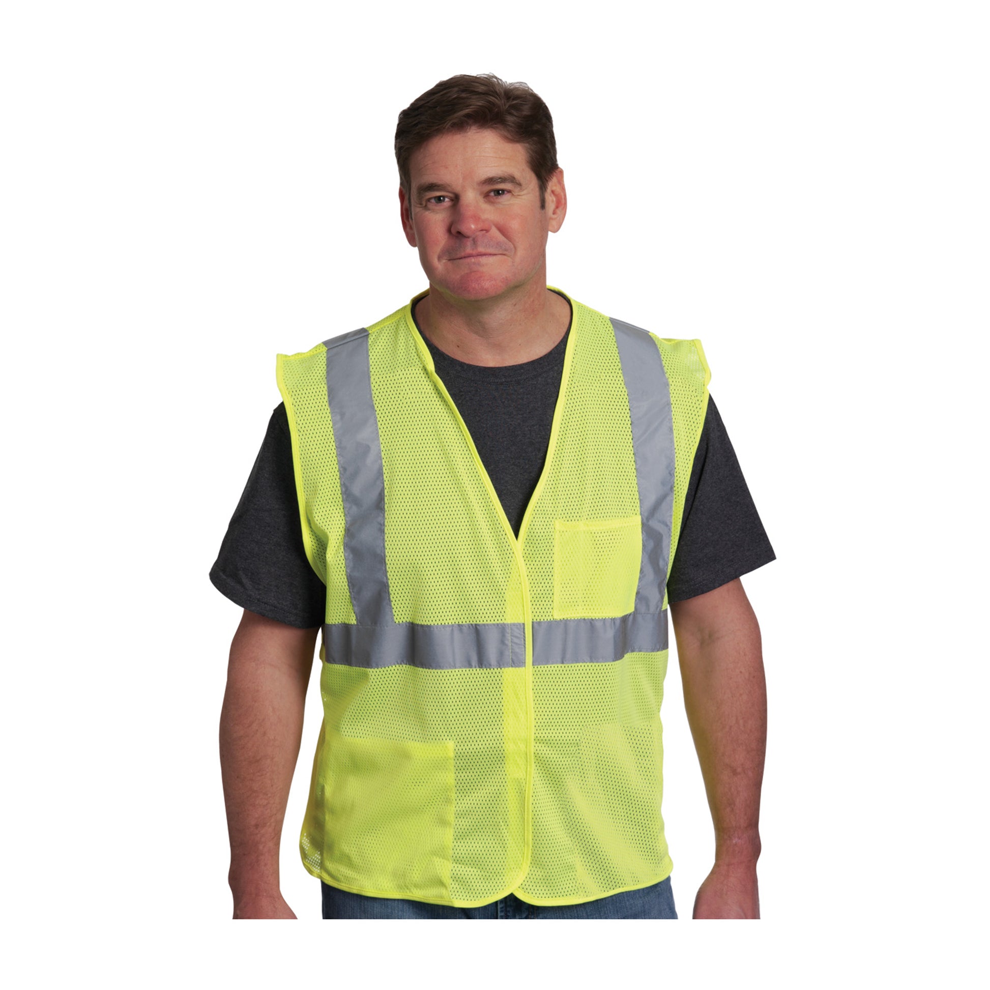 PIP Hi-Vis Apparel ANSI Type R Class 2 Two Pocket Value Mesh Vest - Ye ...