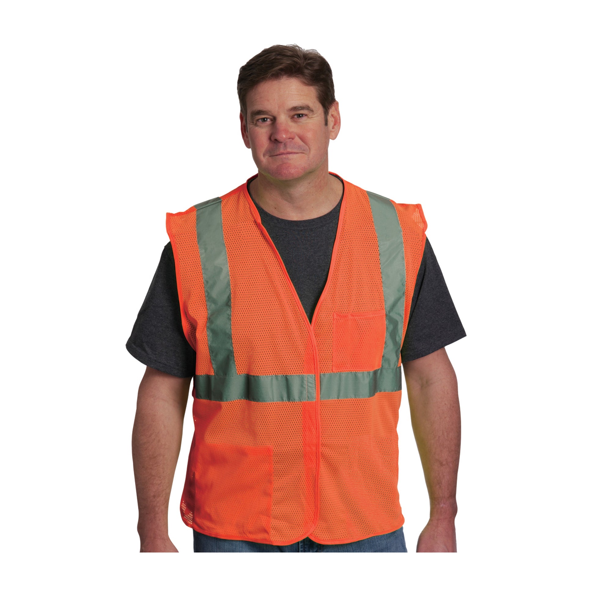 PIP Hi-Vis Apparel ANSI Type R Class 2 Two Pocket Value Mesh Vest - Or ...