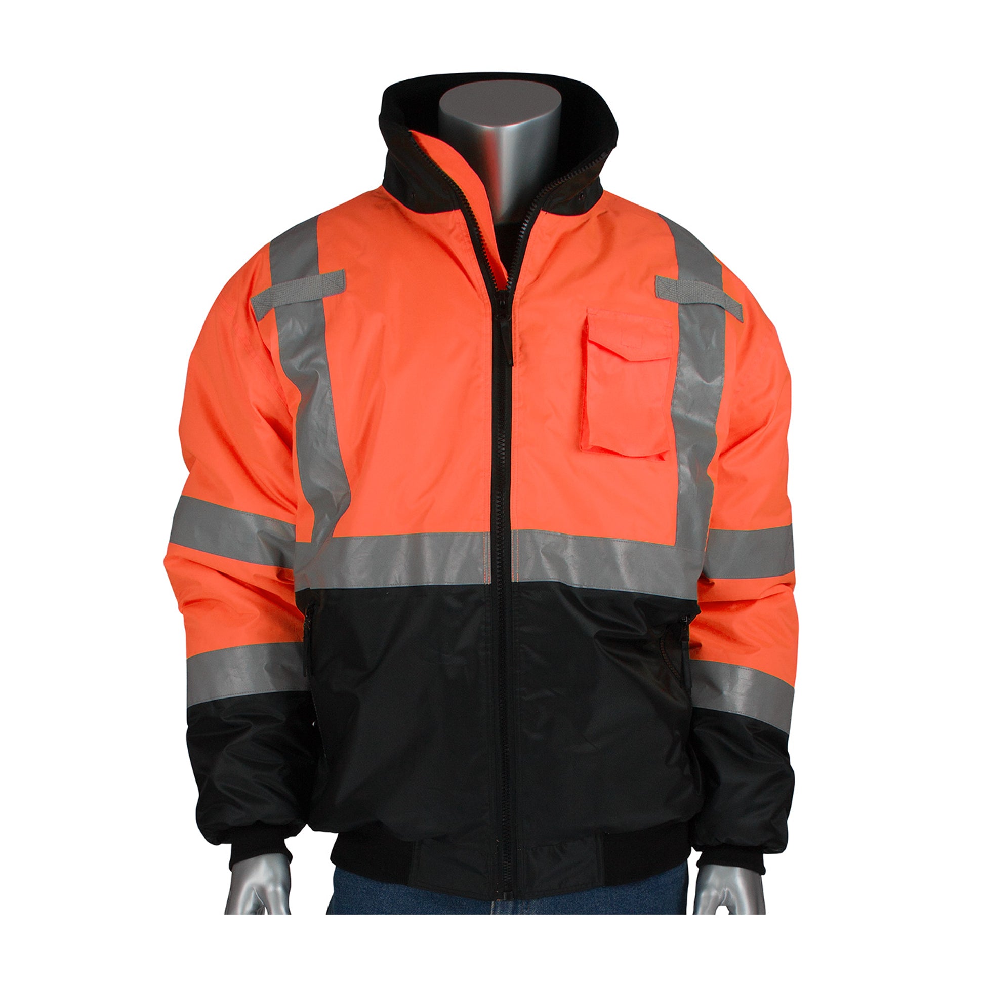 PIP Hi-Vis Cold Gear ANSI Type R Class 3 Value Black Bottom Bomber Jac ...