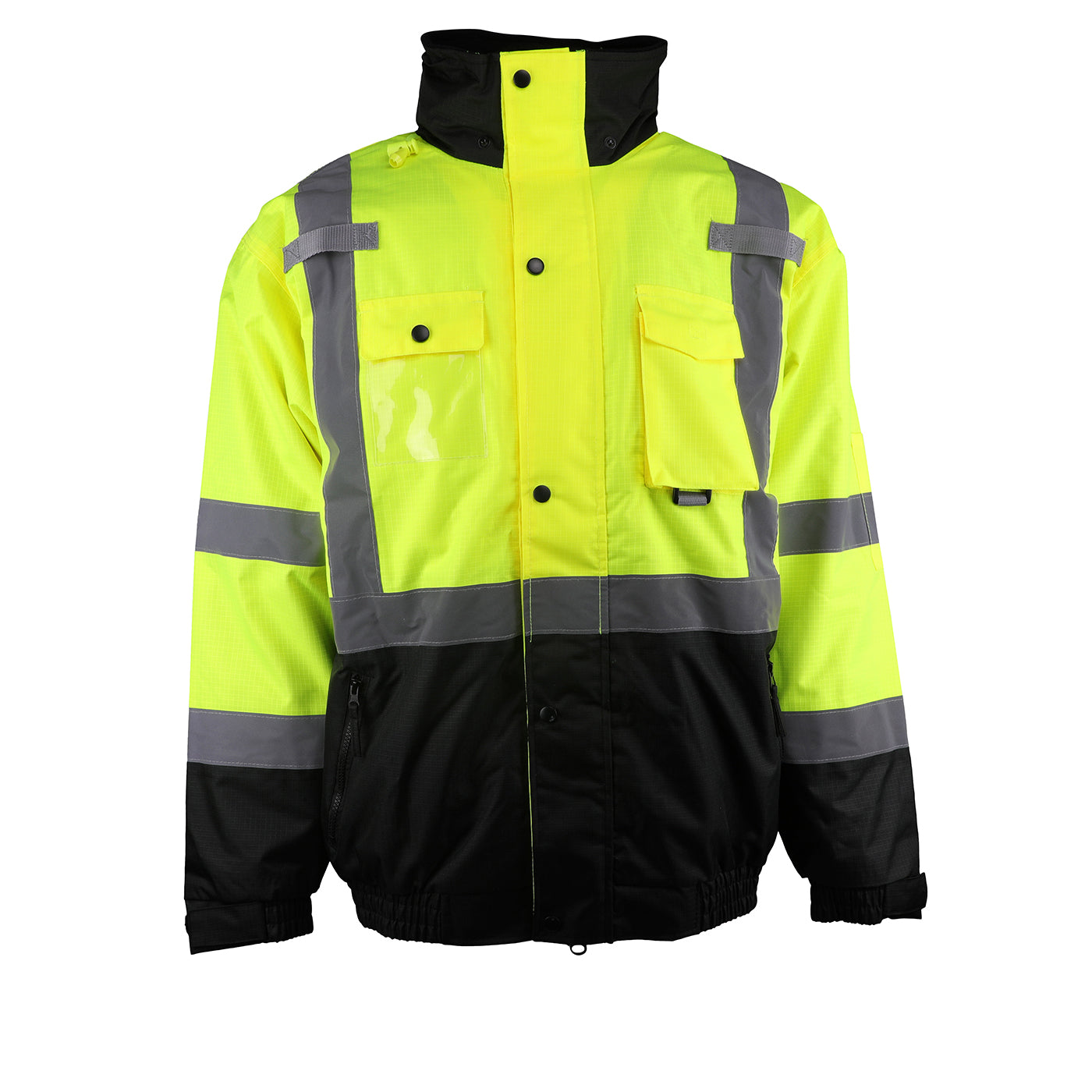 PIP Hi-Vis Cold Gear ANSI Type R Class 3 Value Black Bottom Bomber Jac ...