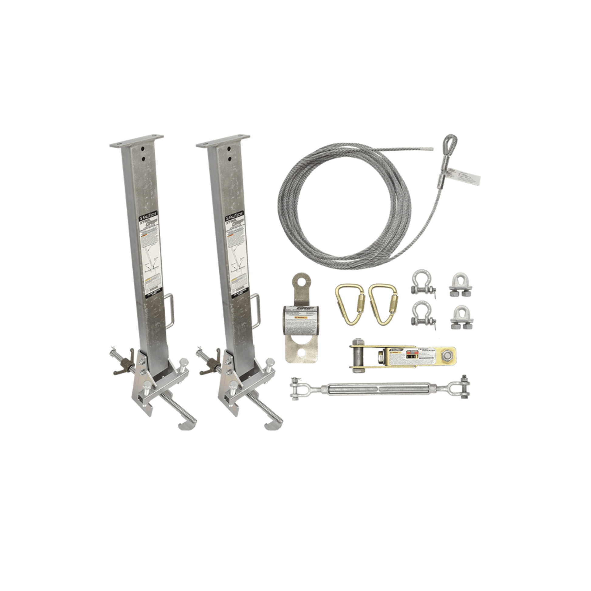 FallTech 100' SteelGrip Temporary Cable HLL System and Stanchions with ...