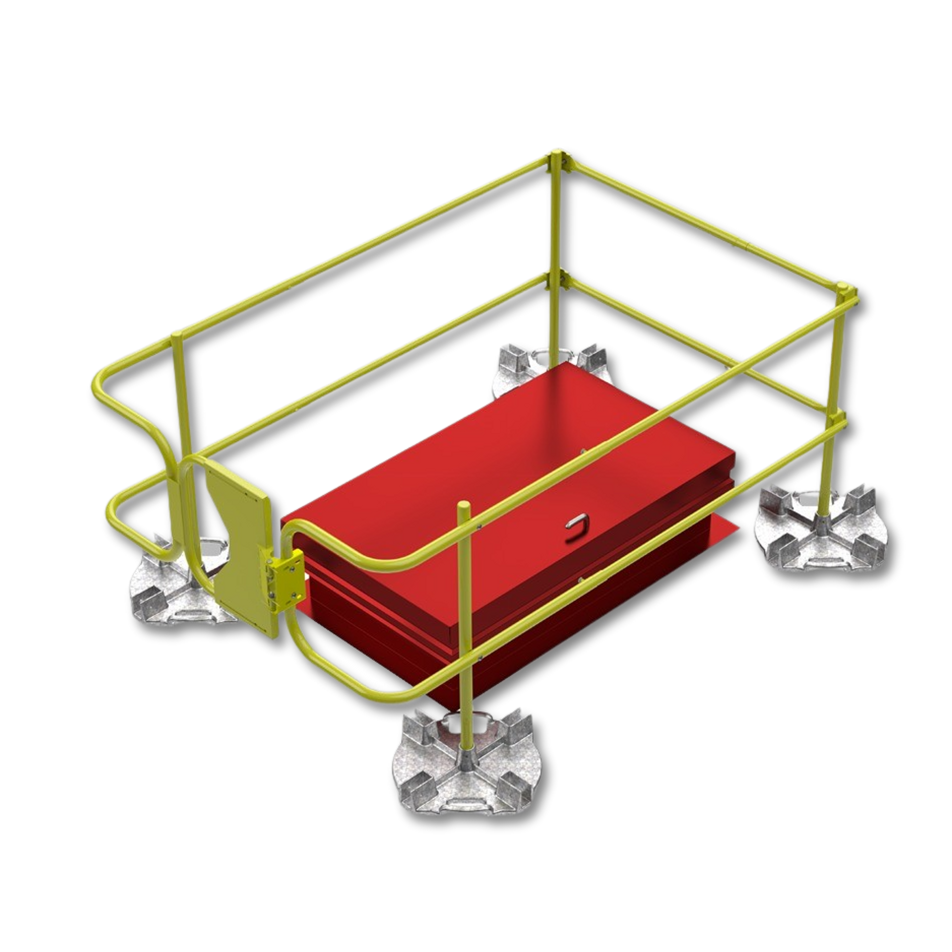 Leading Edge Safety Ballasted Roof Hatch Guardrail For A 30